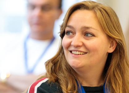 A female teacher partaking in A level maths professional development